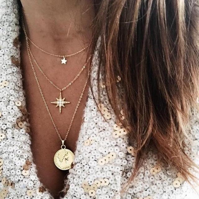 Bohemia Moon Star Multilayer Necklace Bohemia Moon Star Multilayer Necklace